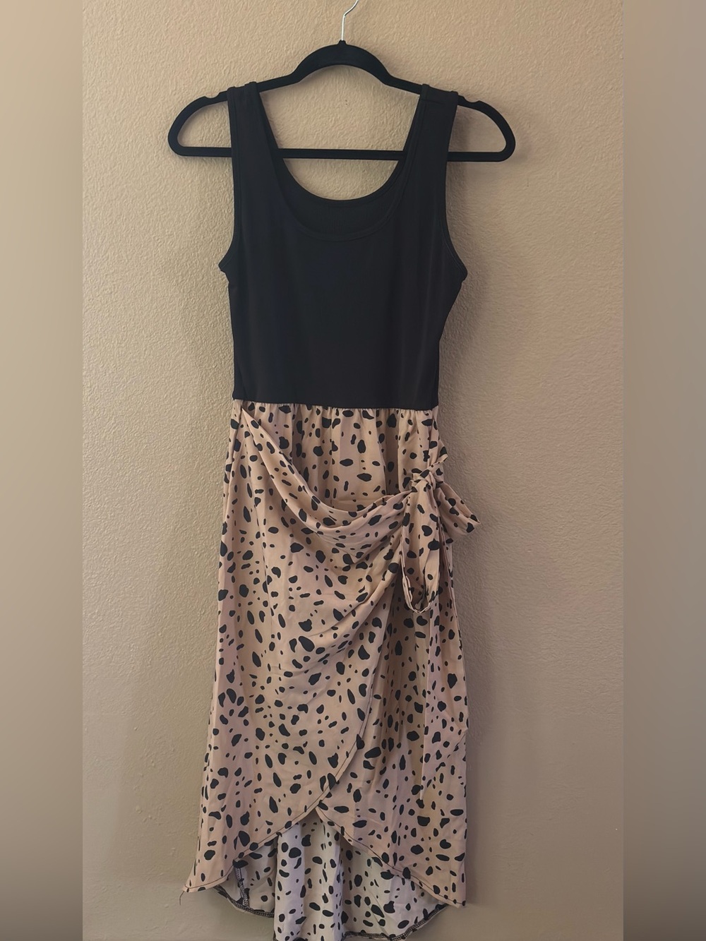 Black & Beige High-Low Tank Dress with Tie Detail
